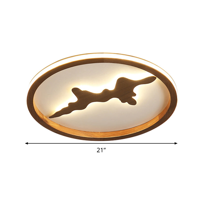 Minimalist Wood Circle Ceiling Light Dark Brown/Light Brown Led Flush Fixture - 17/21/25 Wide