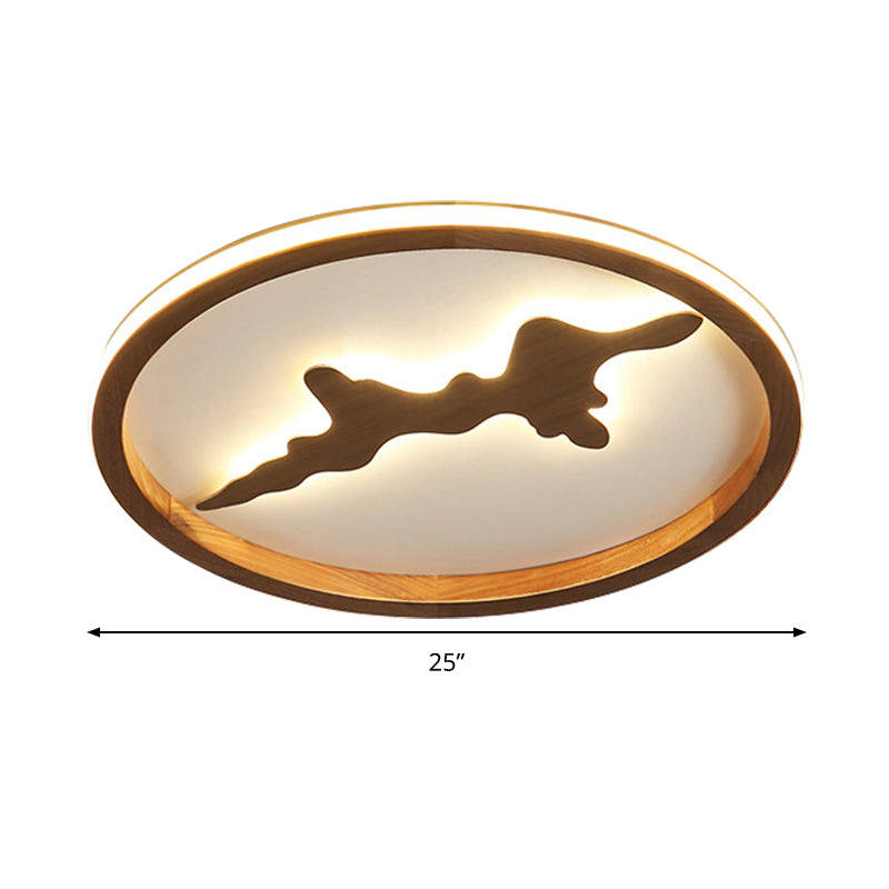 Minimalist Wood Circle Ceiling Light Dark Brown/Light Brown Led Flush Fixture - 17/21/25 Wide