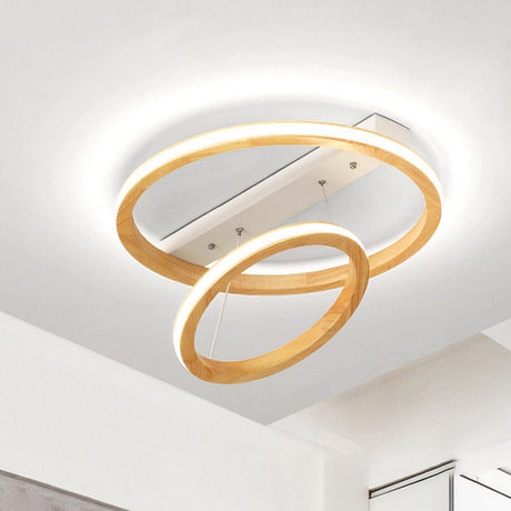Modern Beige Led Wood Flush Mount Ceiling Light - 17/21/25 Wide Fixture