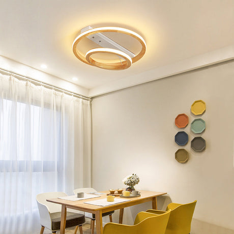 Modern Beige Led Wood Flush Mount Ceiling Light - 17/21/25 Wide Fixture