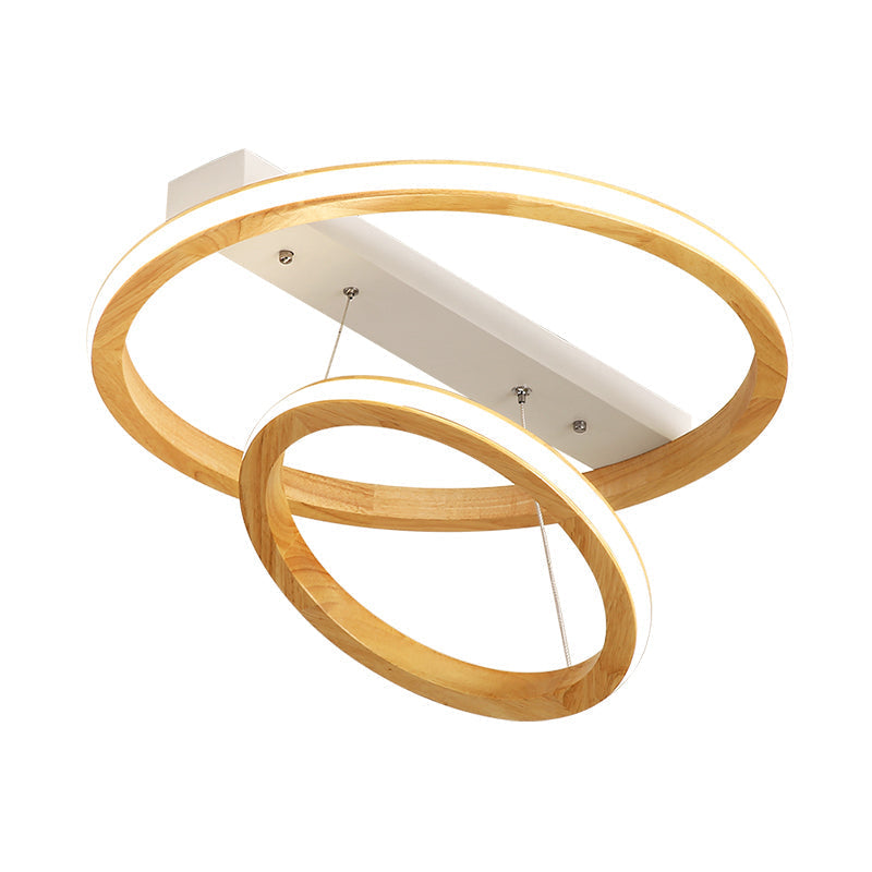 Modern Beige Led Wood Flush Mount Ceiling Light - 17/21/25 Wide Fixture