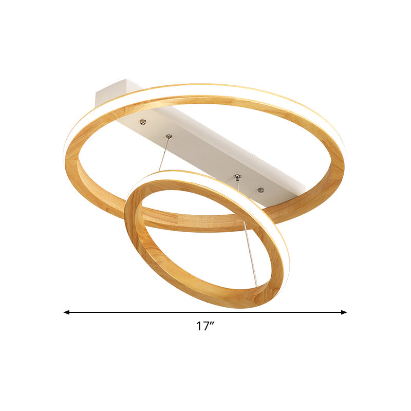 Modern Beige Led Wood Flush Mount Ceiling Light - 17’/21’/25’ Wide Fixture