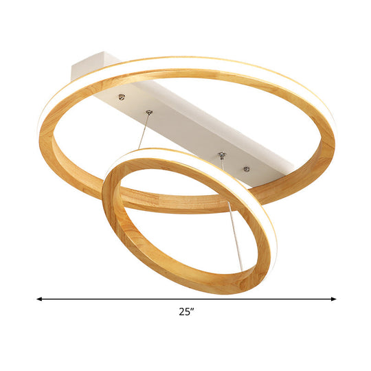 Modern Beige Led Wood Flush Mount Ceiling Light - 17’/21’/25’ Wide Fixture