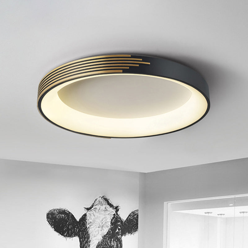 Modern Black Metal Drum Ceiling Light: Led Flush Mount For Bedroom - 12’/18’/23.5’ Wide