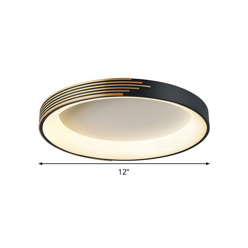 Modern Black Metal Drum Ceiling Light: Led Flush Mount For Bedroom - 12/18/23.5 Wide