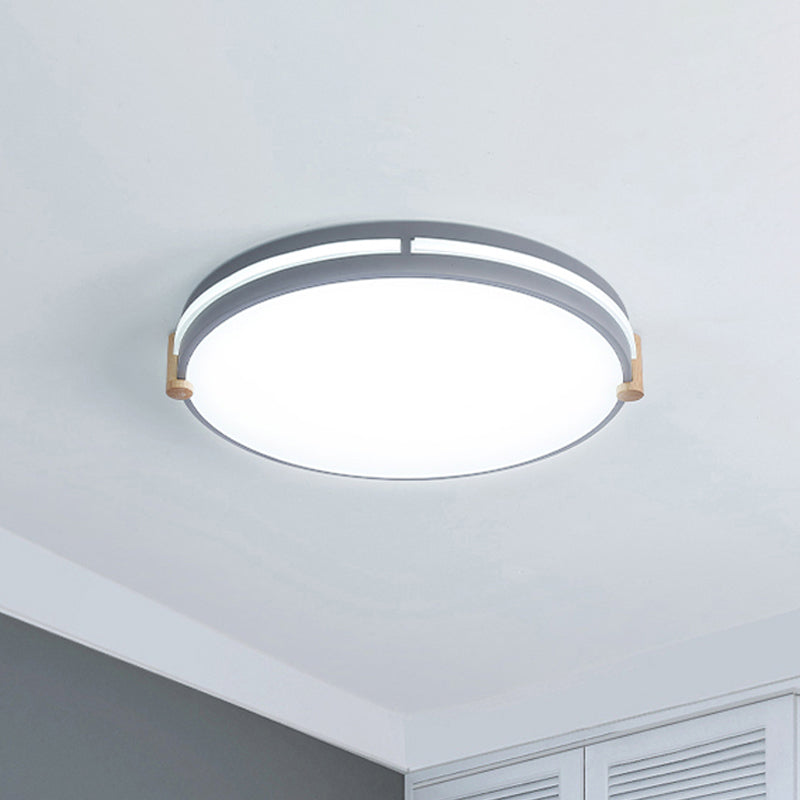 Simple Style Gray Macaron Drum Ceiling Lamp - Led Flush Mount Lighting In 12/16/19.5 Widths Perfect
