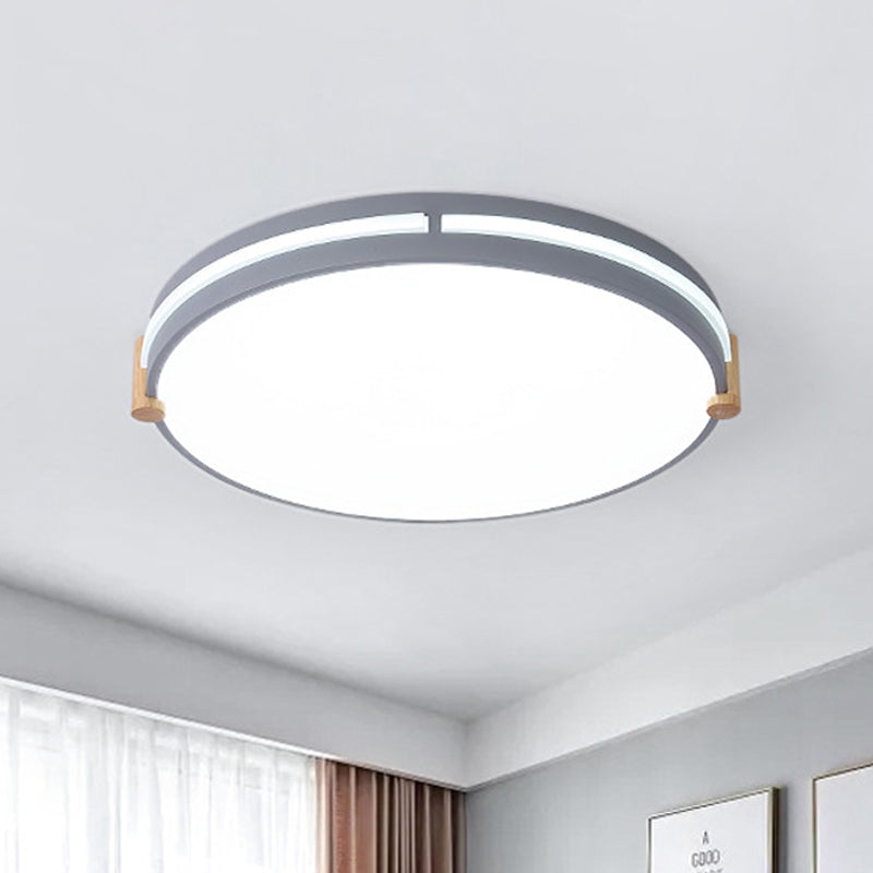 Simple Style Gray Macaron Drum Ceiling Lamp - Led Flush Mount Lighting In 12/16/19.5 Widths Perfect