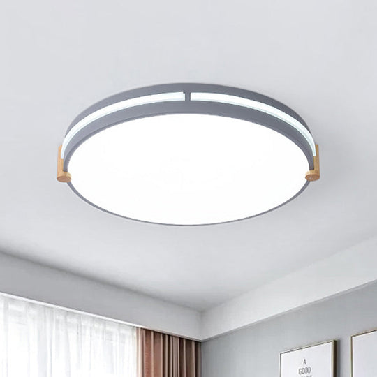 Simple Style Gray Macaron Drum Ceiling Lamp - Led Flush Mount Lighting In 12/16/19.5 Widths Perfect