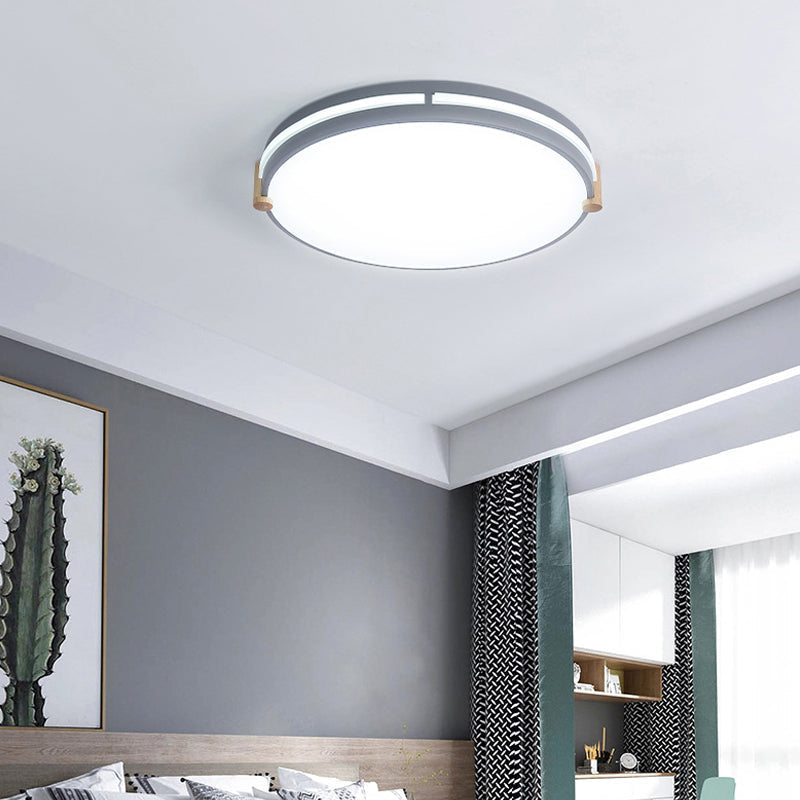 Simple Style Gray Macaron Drum Ceiling Lamp - Led Flush Mount Lighting In 12’/16’/19.5’