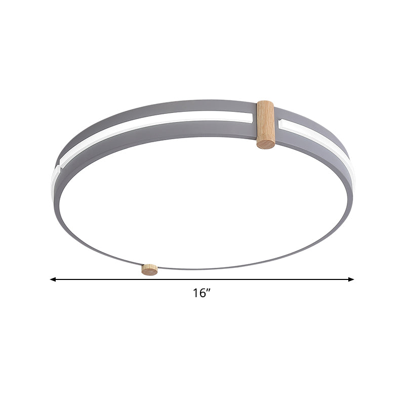 Simple Style Gray Macaron Drum Ceiling Lamp - Led Flush Mount Lighting In 12’/16’/19.5’