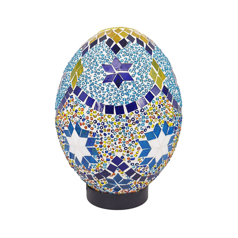 Vintage Blue Stained Glass Table Light For Bedroom Desk - 1-Light Elegant Oval Shade