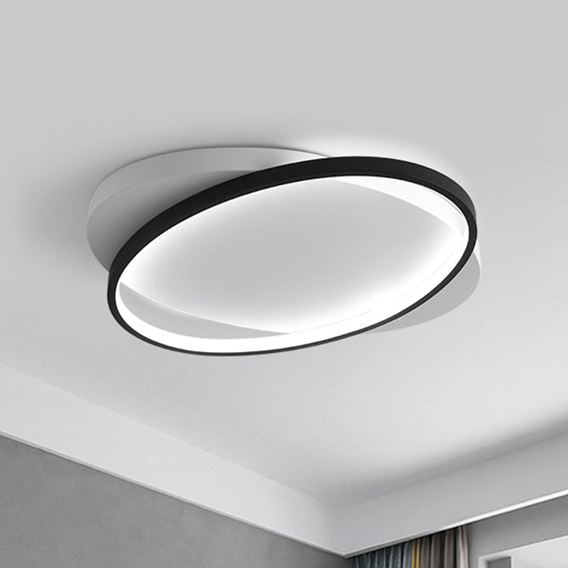Modern Black Oval Led Flush Mount Ceiling Lamp - 16’/19.5’ Wide In Warm/White Light / 16’ White