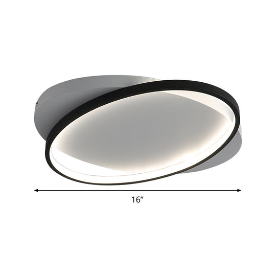Modern Black Oval Led Flush Mount Ceiling Lamp - 16/19.5 Wide In Warm/White Light