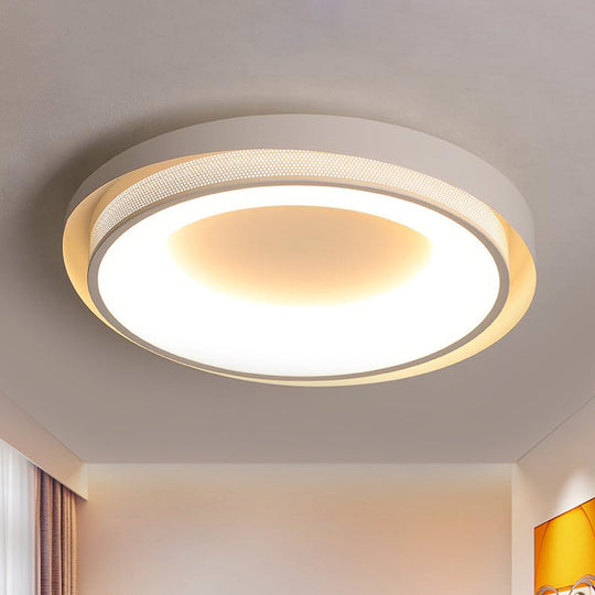 Contemporary White Drum Metal Ceiling Light - 18/21.5 Wide Led Flush Mount Fixture In Warm/White/3