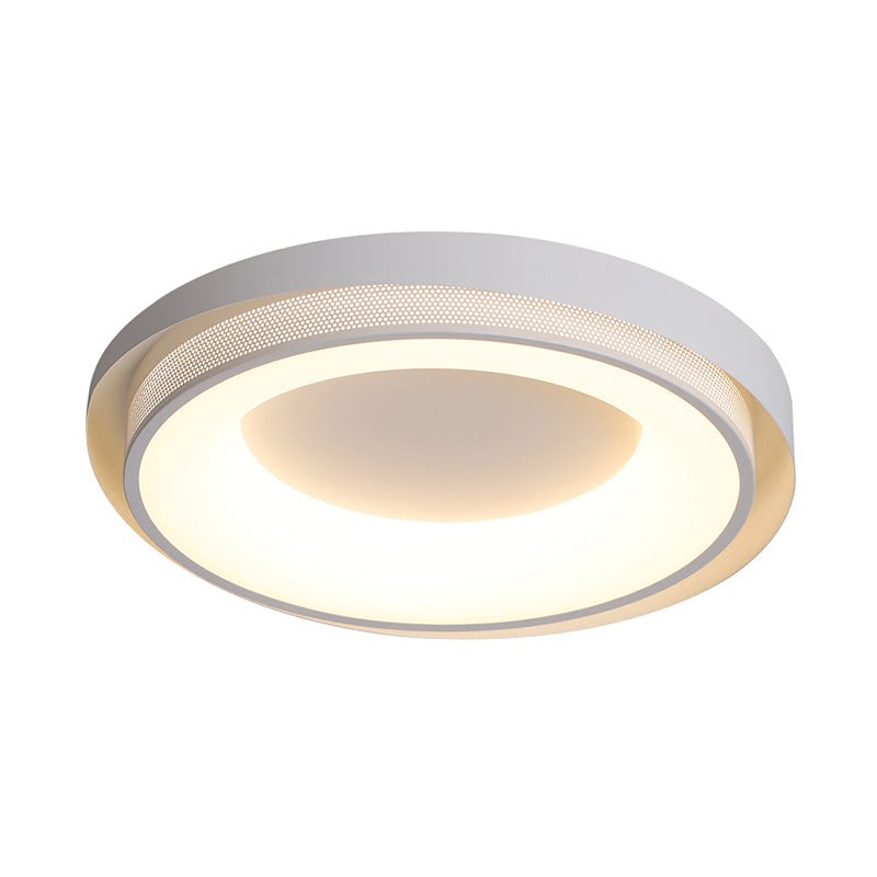 Contemporary White Drum Metal Ceiling Light - 18/21.5 Wide Led Flush Mount Fixture In Warm/White/3