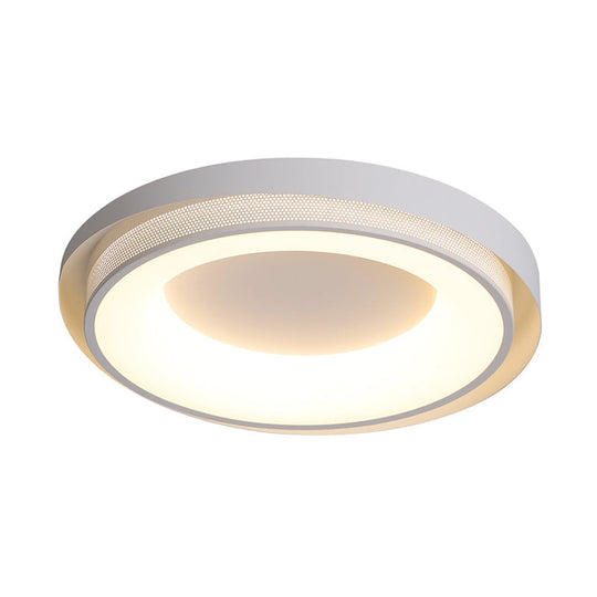 Contemporary White Drum Metal Ceiling Light - 18/21.5 Wide Led Flush Mount Fixture In Warm/White/3