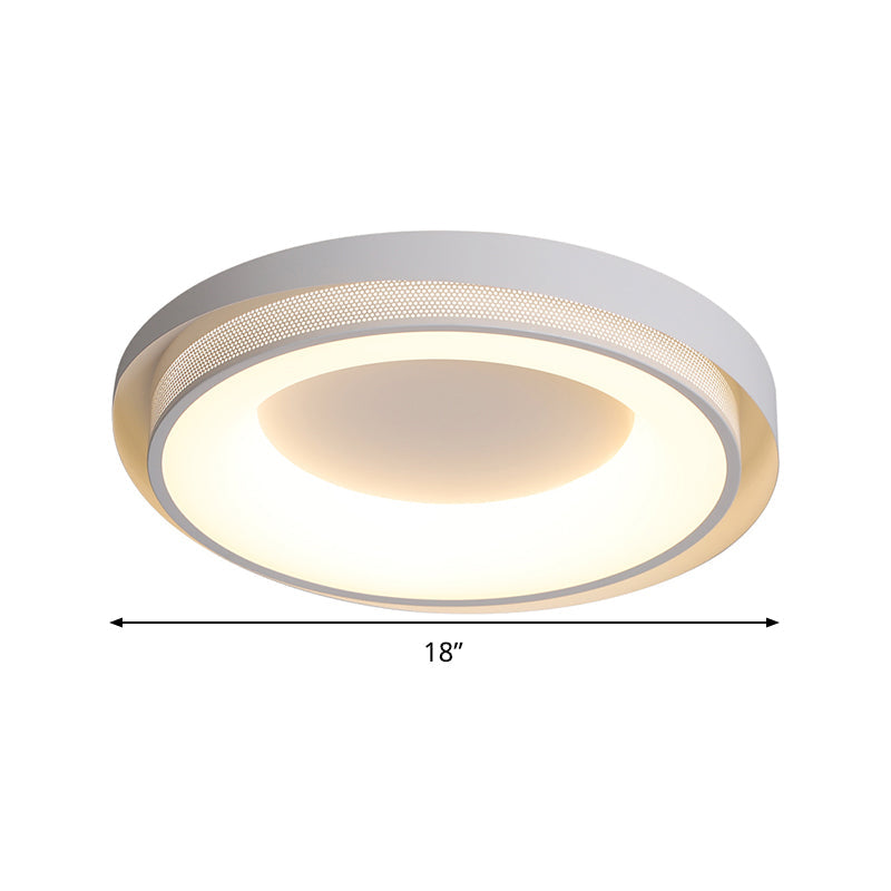 Contemporary White Drum Metal Ceiling Light - 18/21.5 Wide Led Flush Mount Fixture In Warm/White/3