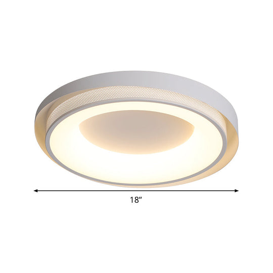 Contemporary White Drum Metal Ceiling Light - 18/21.5 Wide Led Flush Mount Fixture In Warm/White/3