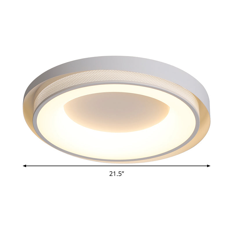 Contemporary White Drum Metal Ceiling Light - 18’/21.5’ Wide Led Flush Mount Fixture In