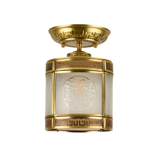 Brass Cylinder Flush - Mount Light For Corridor