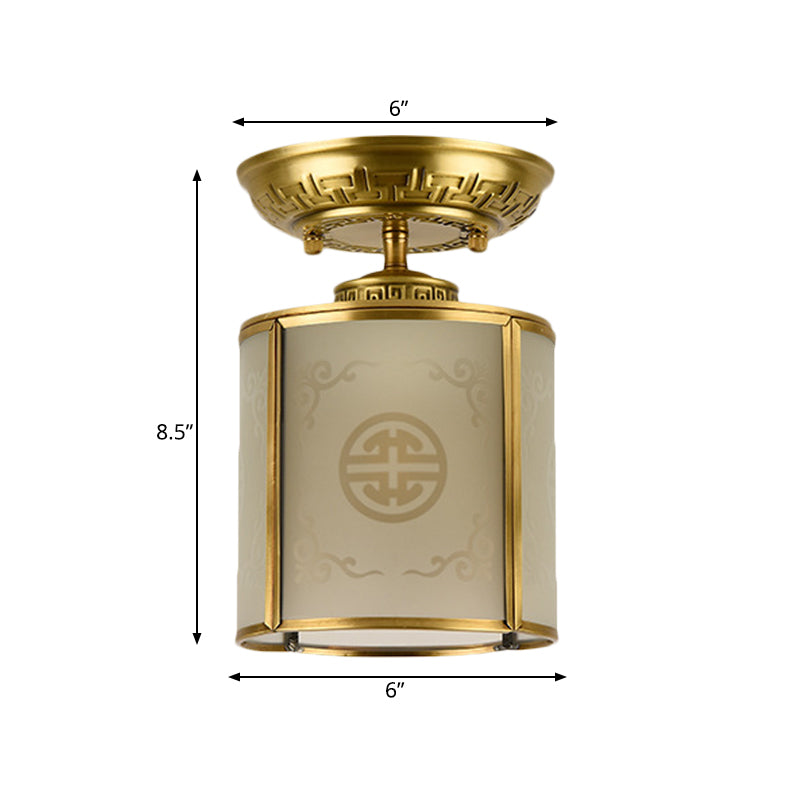 Brass Cylinder Flush - Mount Light For Corridor