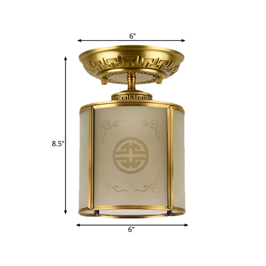 Brass Cylinder Flush - Mount Light For Corridor