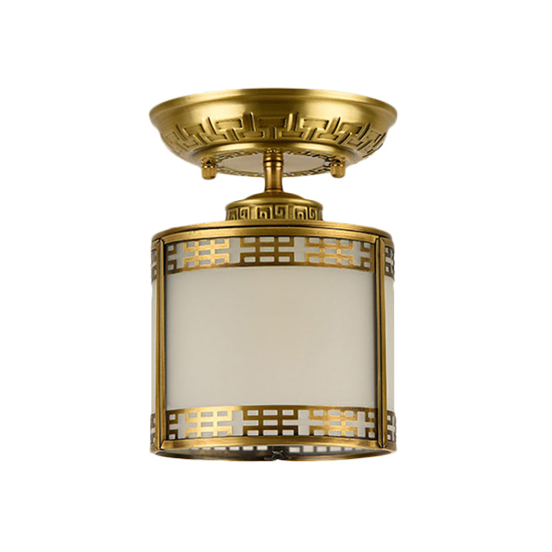 Brass Cylinder Flush - Mount Light For Corridor