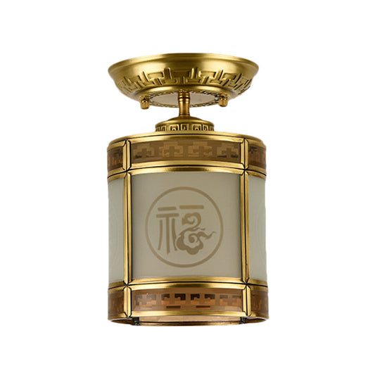 Brass Cylinder Flush - Mount Light For Corridor