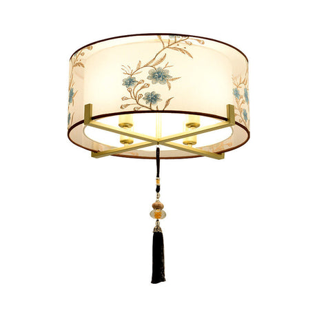 Traditional Style White Fabric Flush Mount Lamp With 4 Lights