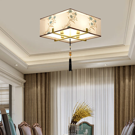 Classic Square Fabric Flush Light: 4-Light Ceiling Mount For Bedroom (White)