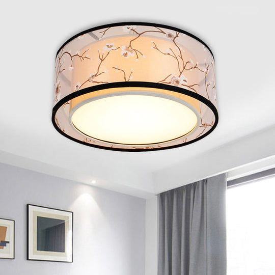 White 16’/19.5’/23.5’ Wide 4 - Light Flush Mount Lamp - Traditional Fabric Drum Shade Ceiling