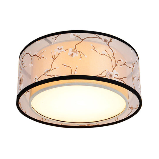 White 16’/19.5’/23.5’ Wide 4 - Light Flush Mount Lamp - Traditional Fabric Drum Shade Ceiling