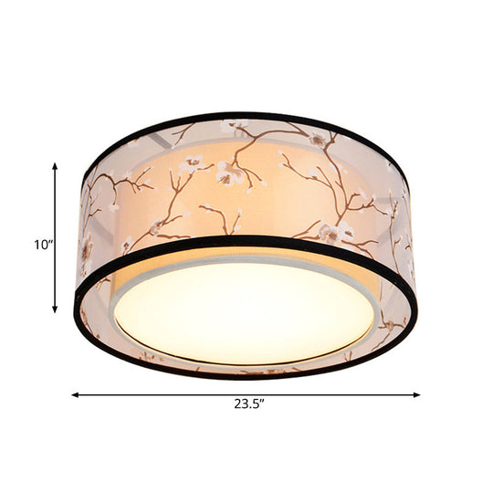 White 16’/19.5’/23.5’ Wide 4 - Light Flush Mount Lamp - Traditional Fabric Drum Shade Ceiling