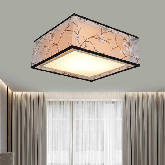 Traditional Style Fabric Square Flush Light - 4/5 Lights Ceiling Mount In White Various Sizes / 16