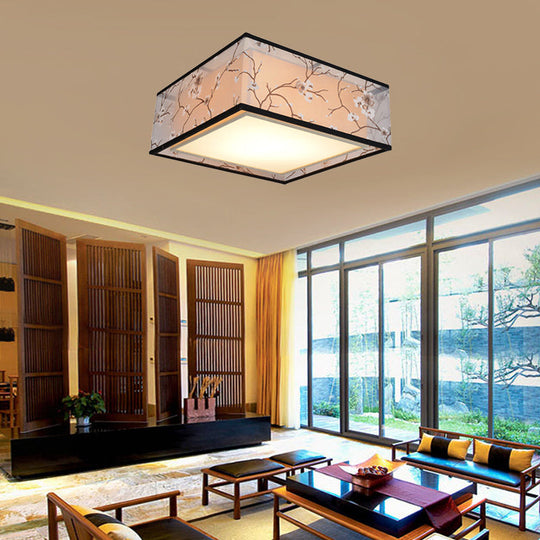 Traditional Style Fabric Square Flush Light - 4/5 Lights Ceiling Mount In White Various Sizes