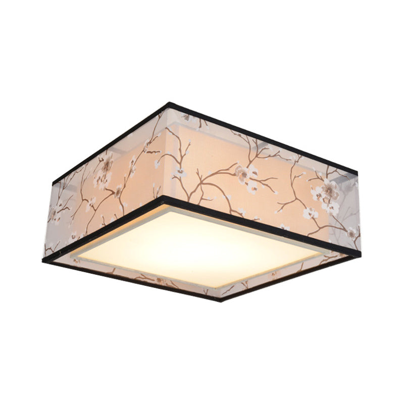 Traditional Style Fabric Square Flush Light - 4/5 Lights Ceiling Mount In White Various Sizes