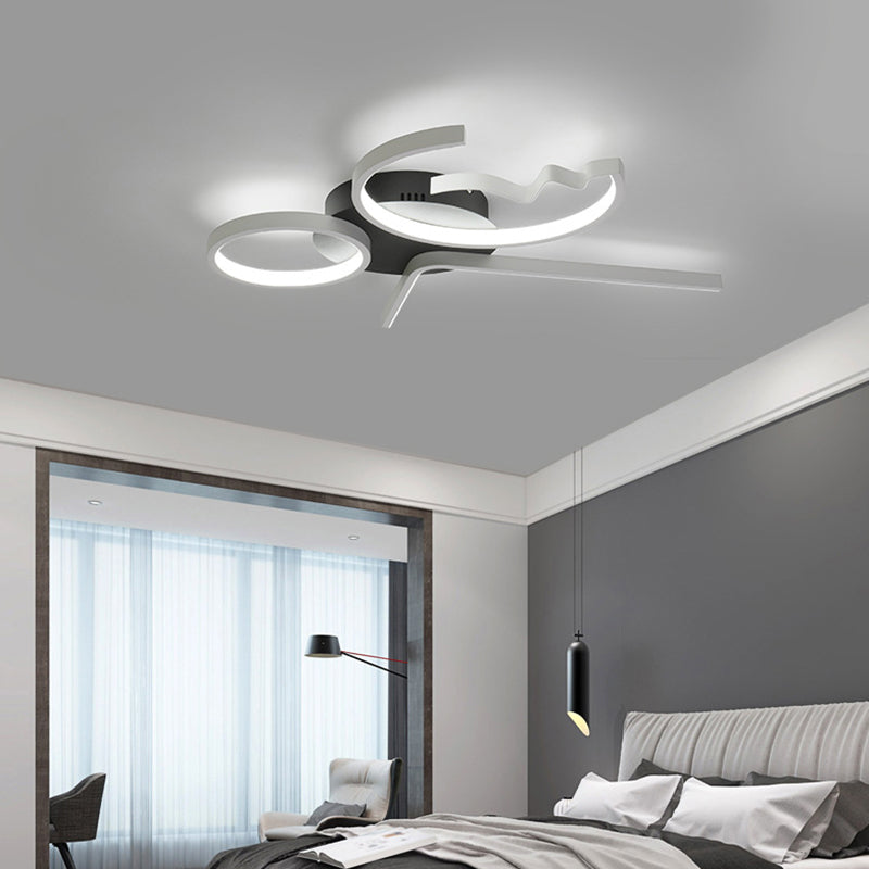 Contemporary Geometric Flush Mount Lighting - Acrylic 3/4 Lights Black/White Warm/White Light 3 /