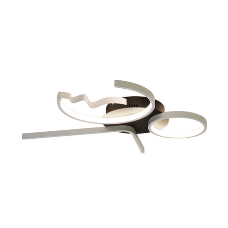 Contemporary Geometric Flush Mount Lighting - Acrylic 3/4 Lights Black/White Warm/White Light