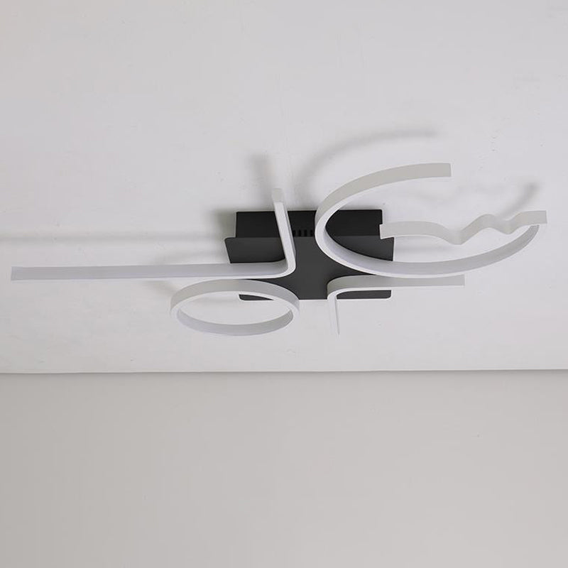 Contemporary Geometric Flush Mount Lighting - Acrylic 3/4 Lights Black/White Warm/White Light 4 /