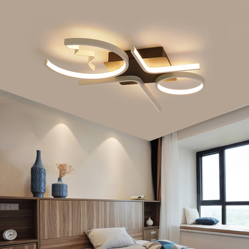 Contemporary Geometric Flush Mount Lighting - Acrylic 3/4 Lights Black/White Warm/White Light