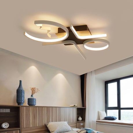 Contemporary Geometric Flush Mount Lighting - Acrylic 3/4 Lights Black/White Warm/White Light