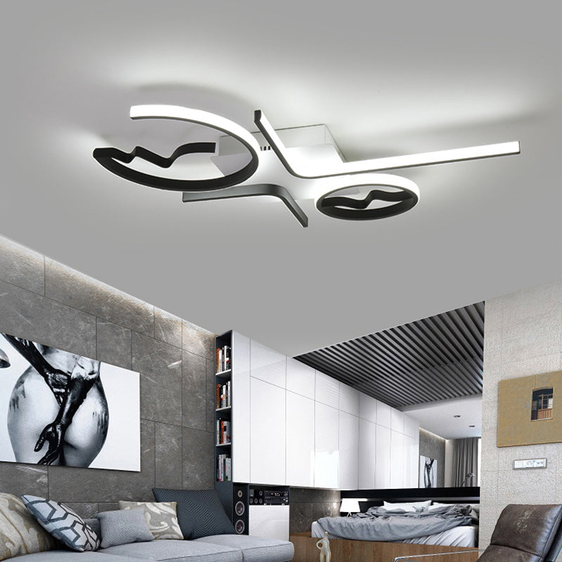 Contemporary Geometric Flush Mount Lighting - Acrylic 3/4 Lights Black/White Warm/White Light 4 /