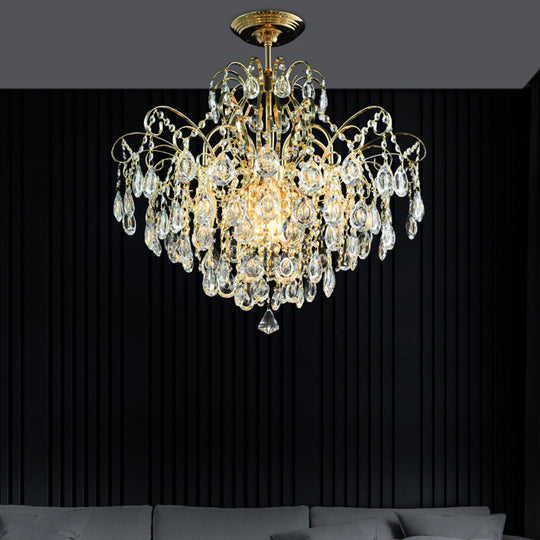Sophisticated Cascade Crystal Drop Led Ceiling Light With Simple Gold Finish - 18’/19.5’ Wide