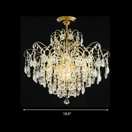 Sophisticated Cascade Crystal Drop Led Ceiling Light With Simple Gold Finish - 18’/19.5’ Wide
