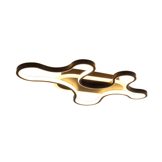 Black Curved Flush Mount Led Ceiling Lamp With Minimalist Acrylic Design - Warm/White Light