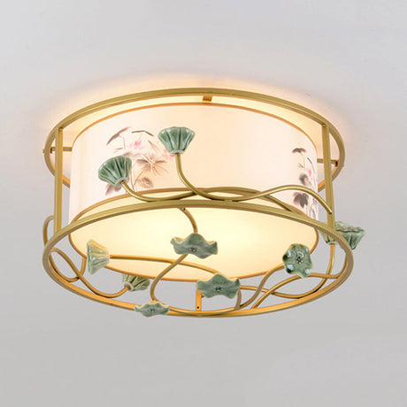 Classic White Flush Mount Bedroom Ceiling Light - 19.5’/23.5’ Wide 5 Lights Round Fabric Shade