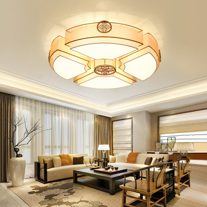 Classic Brass/Black Fabric Drum Flushmount Light - Perfect For Living Room Décor 8 Lights