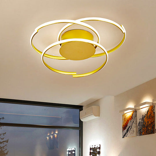 Ceiling Mounted Modern Acrylic Gold 18’/21.5’ Led Flush Light With 3 Rings - Warm/White / 18’ White