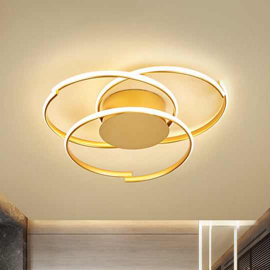 Ceiling Mounted Modern Acrylic Gold 18’/21.5’ Led Flush Light With 3 Rings - Warm/White / 18’ Warm