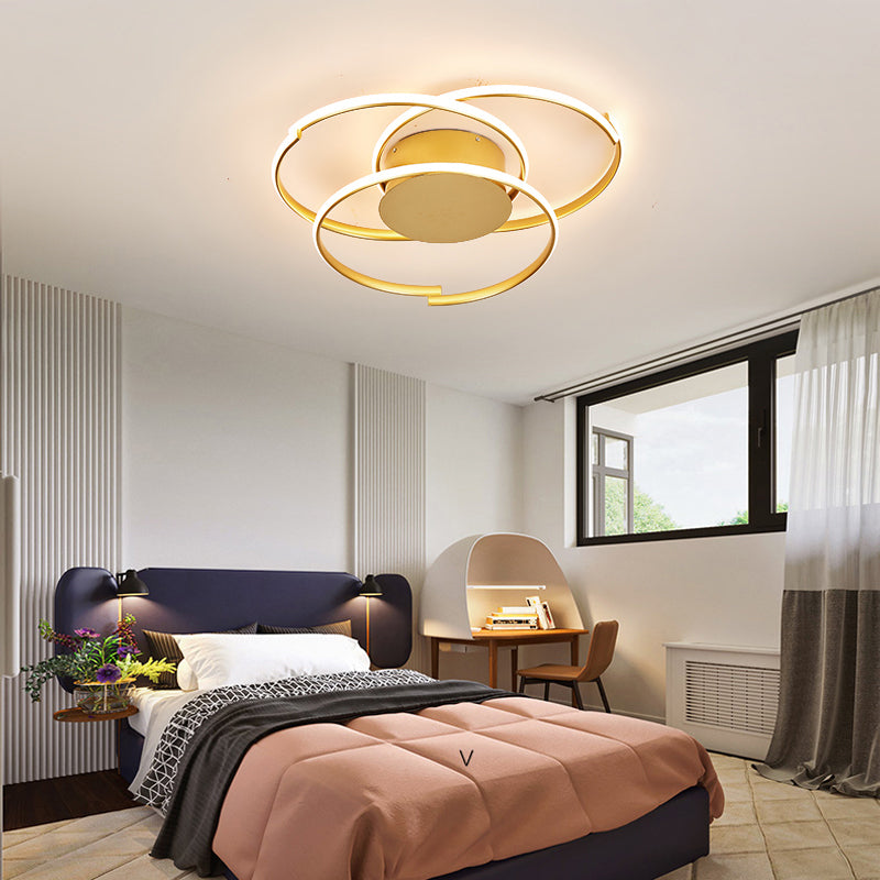 Ceiling Mounted Modern Acrylic Gold 18’/21.5’ Led Flush Light With 3 Rings - Warm/White